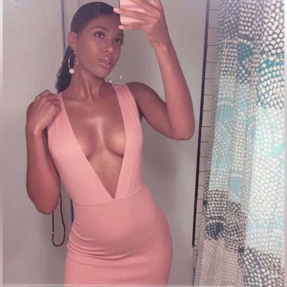 Forever 21 Long V neck blush dress with slit.